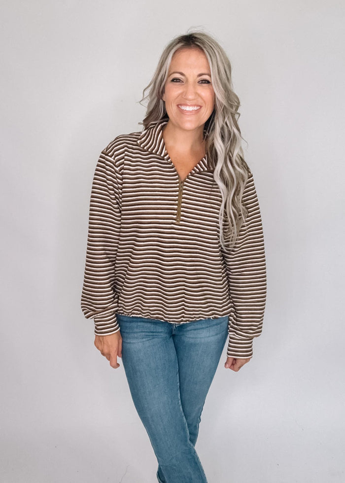 Brown Stripe Bubble Hem