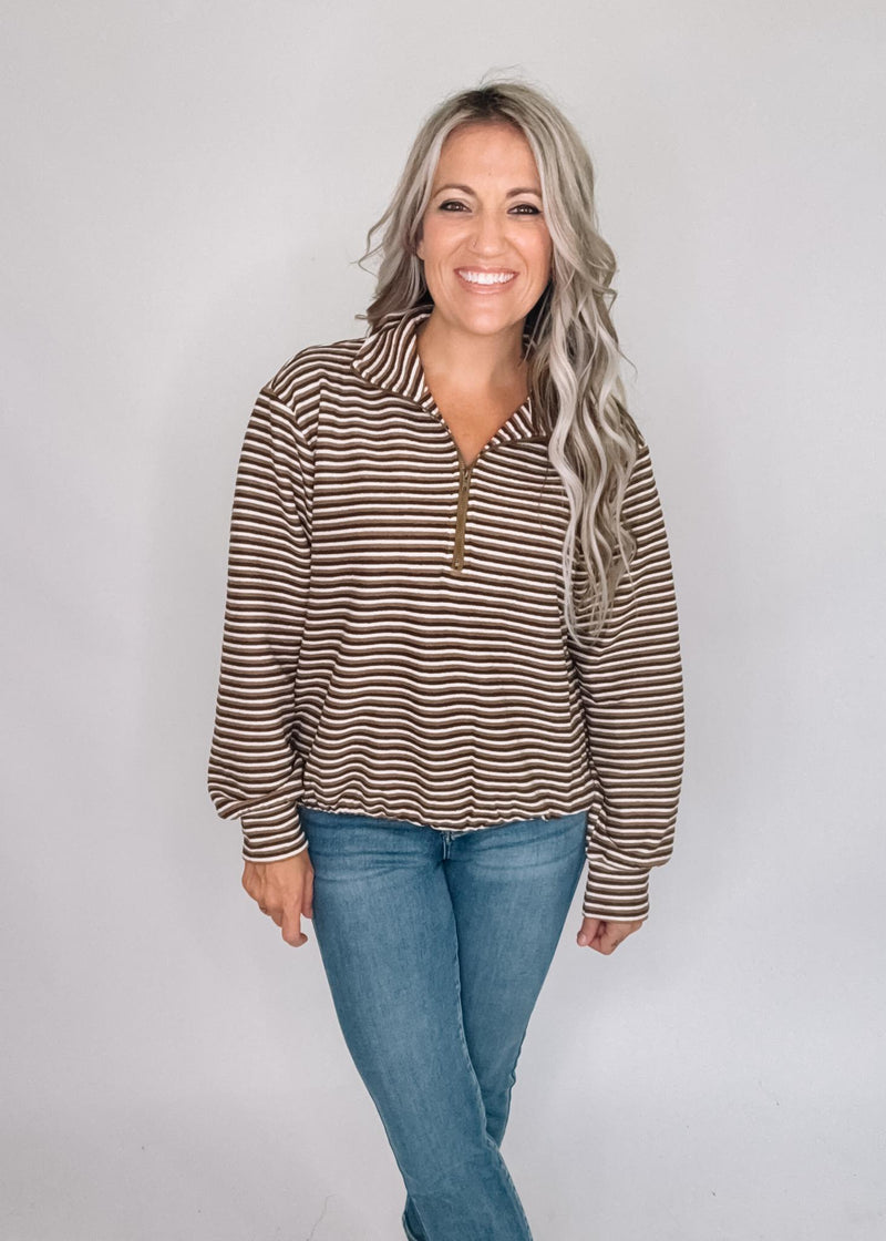 Brown Stripe Bubble Hem