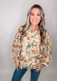 Rustic Printed Button Down Blouse