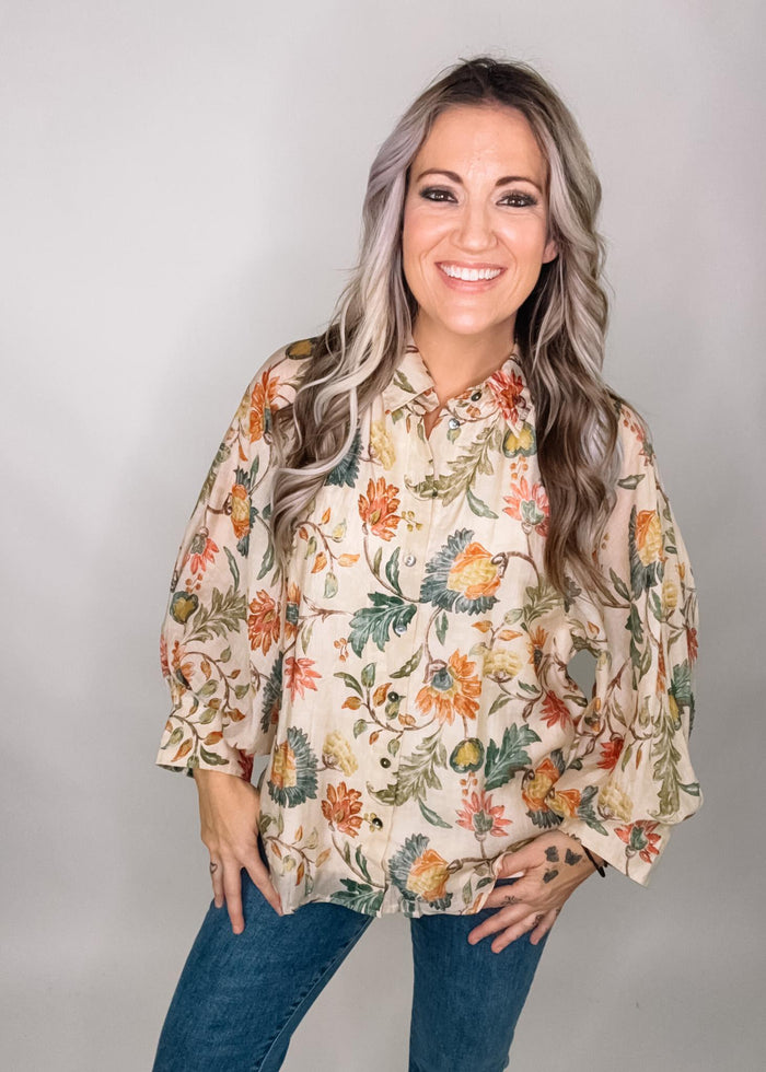 Rustic Printed Button Down Blouse