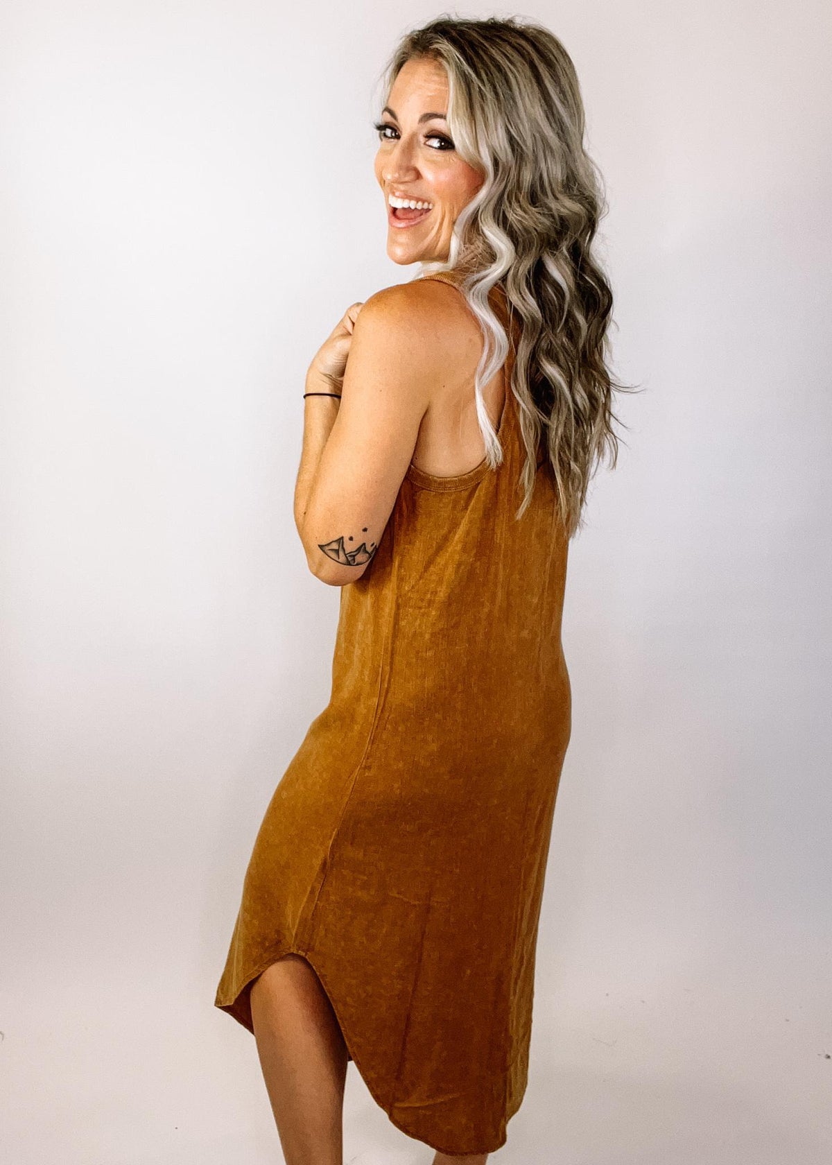 Ochre Linen Blend High Low Dress