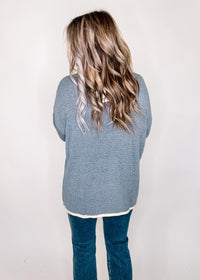 Blue Knit with White Trim