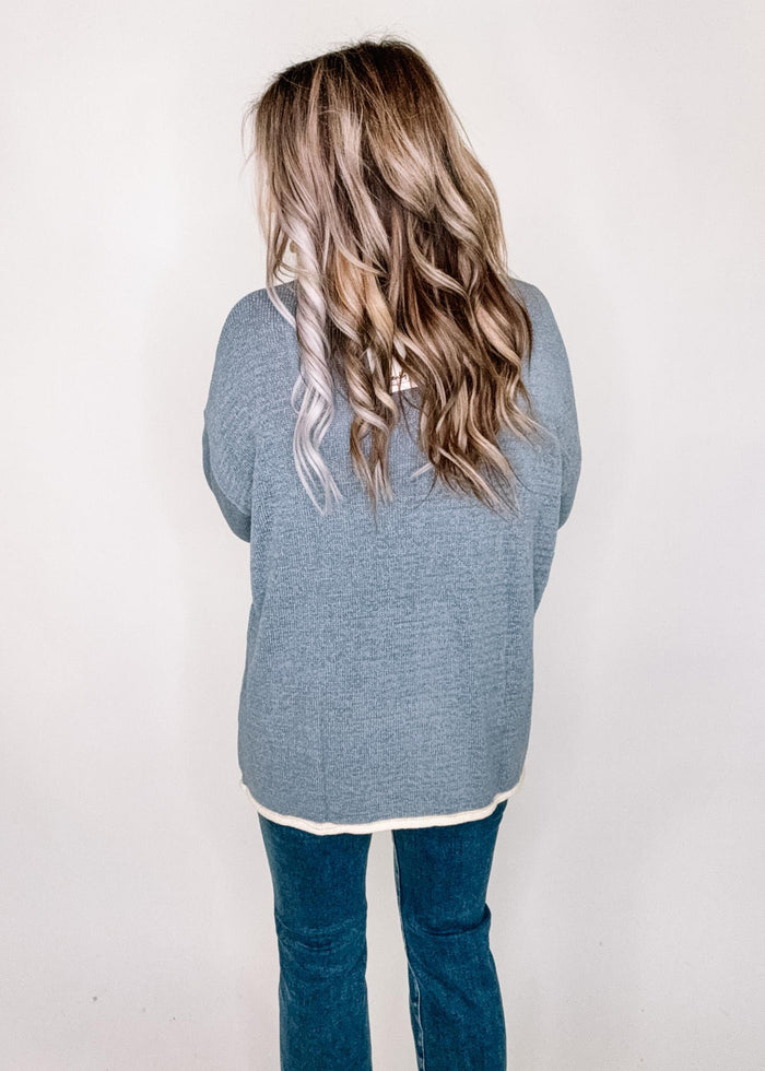 Blue Knit with White Trim