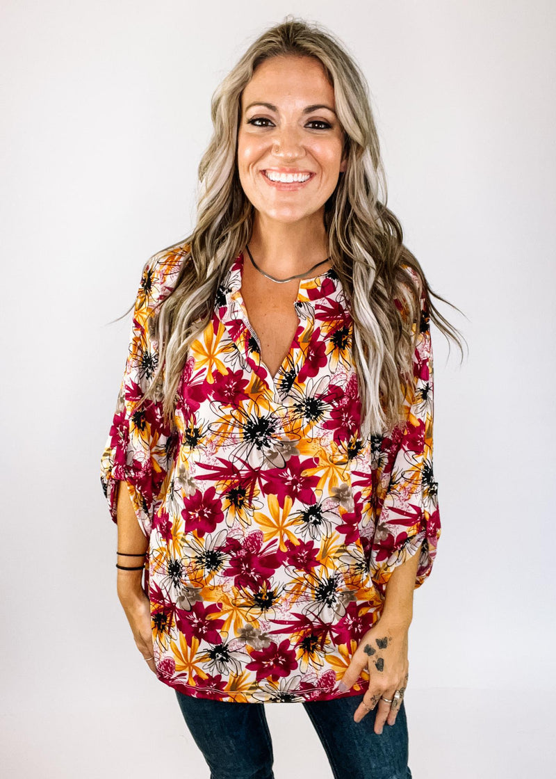 Golden Fuchsia Floral Top