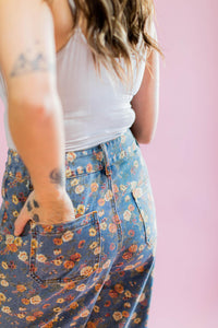 Floral Denim Wide Leg Pant