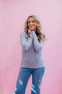Grey Ditsy Floral Long Sleeve Top