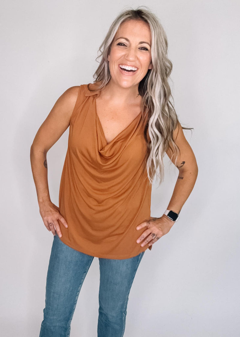 Clay Cowl Neck Sleeveless Top