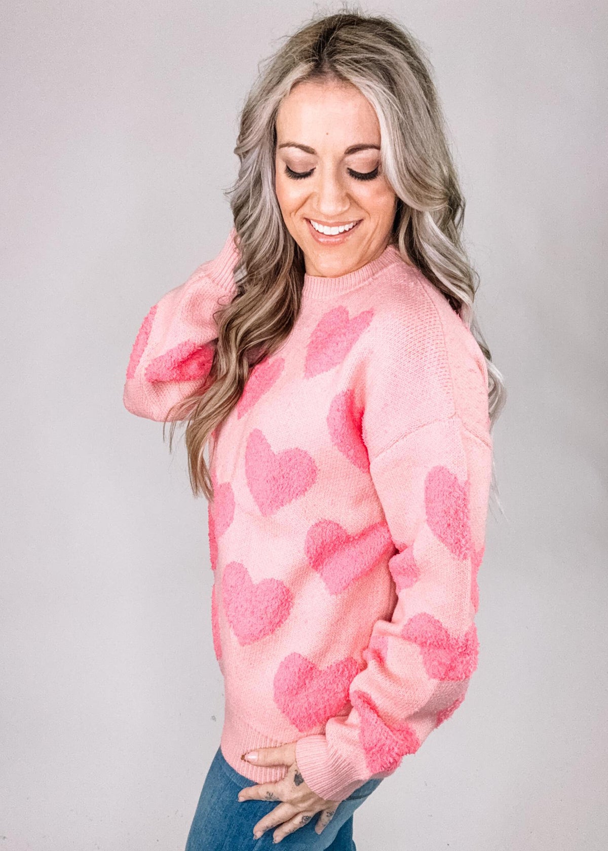 Pink Heart Knit Sweater