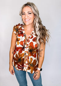 Floral Satin Ruffle Blouse