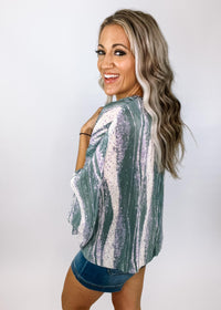 Green and Lilac Accordion Poncho Top