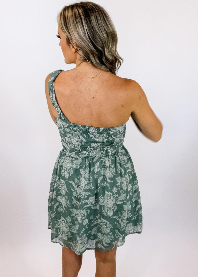 Seagrass Paisley One Shoulder Mini Dress