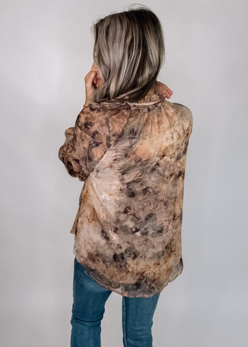 Printed Chiffon Peasant Sleeve Blouse