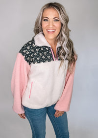 Ivory Floral and Pink Pullover