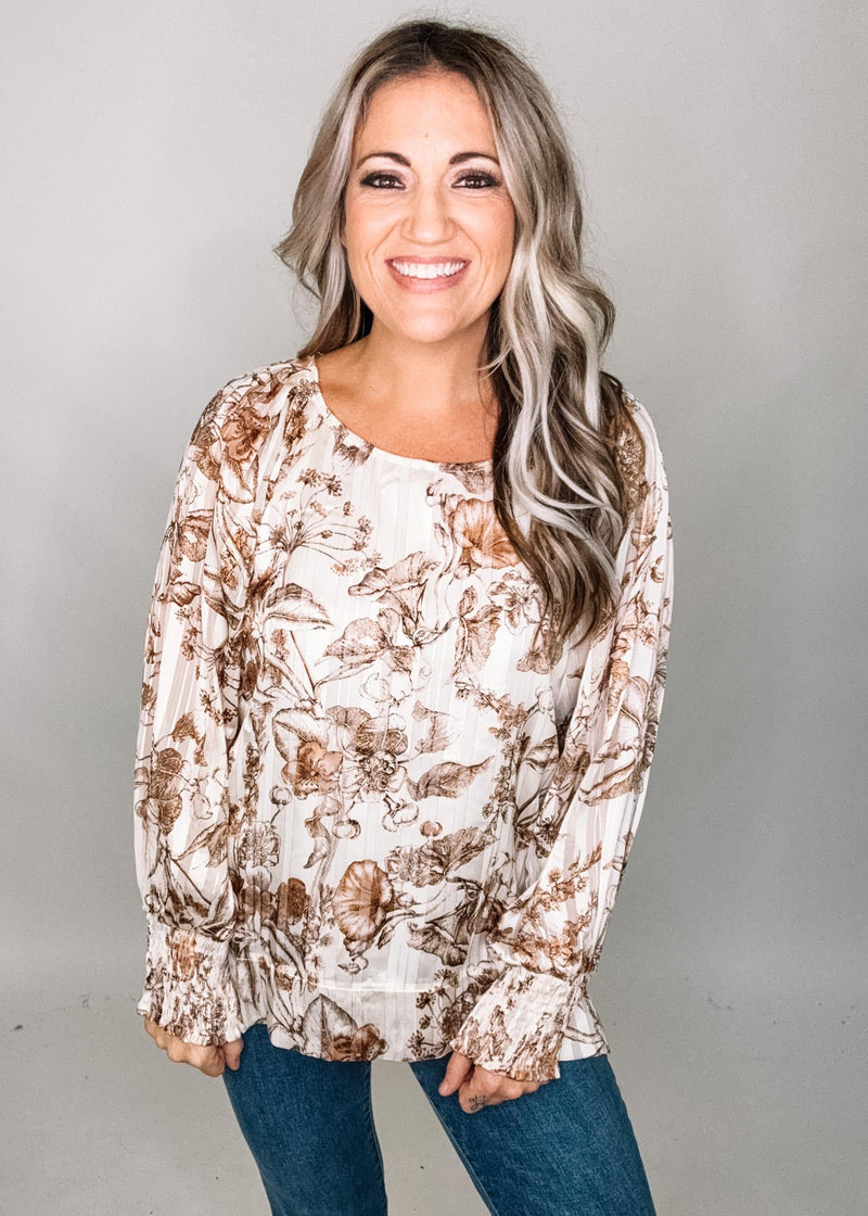 Floral Blouse with Metallic Stitching Detail