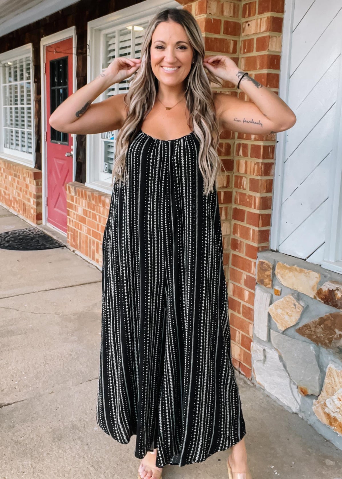 Black Stripe Wide Leg Jumpsuit