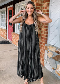 Black Stripe Wide Leg Jumpsuit