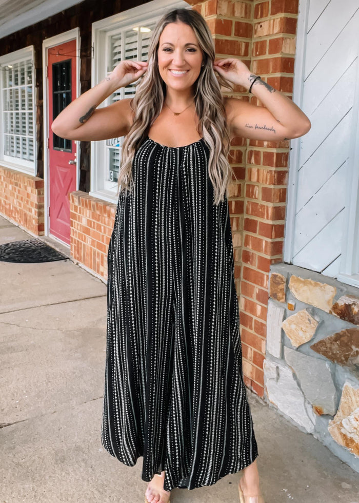 Black Stripe Wide Leg Jumpsuit