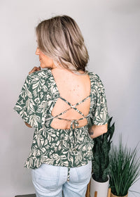 Green Strappy Back Printed Blouse