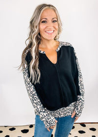 Leopard and Black Thump Opening Tunic Top