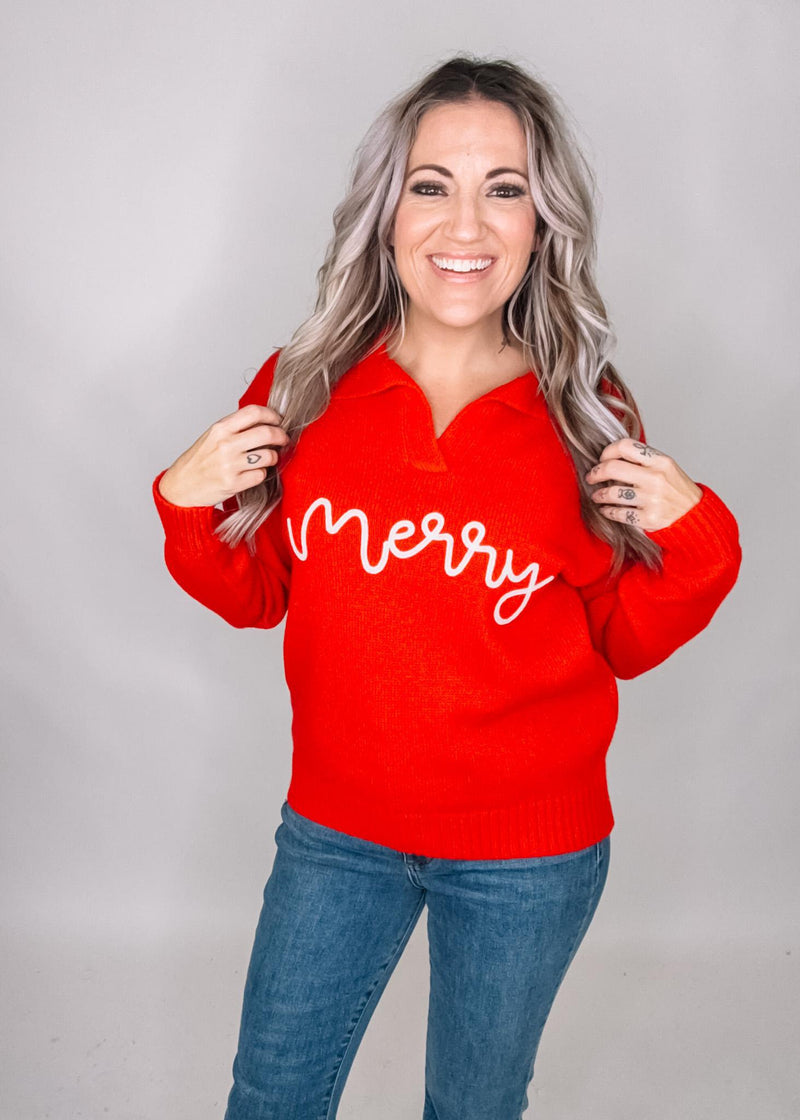 Red Merry Collar Knit Sweater