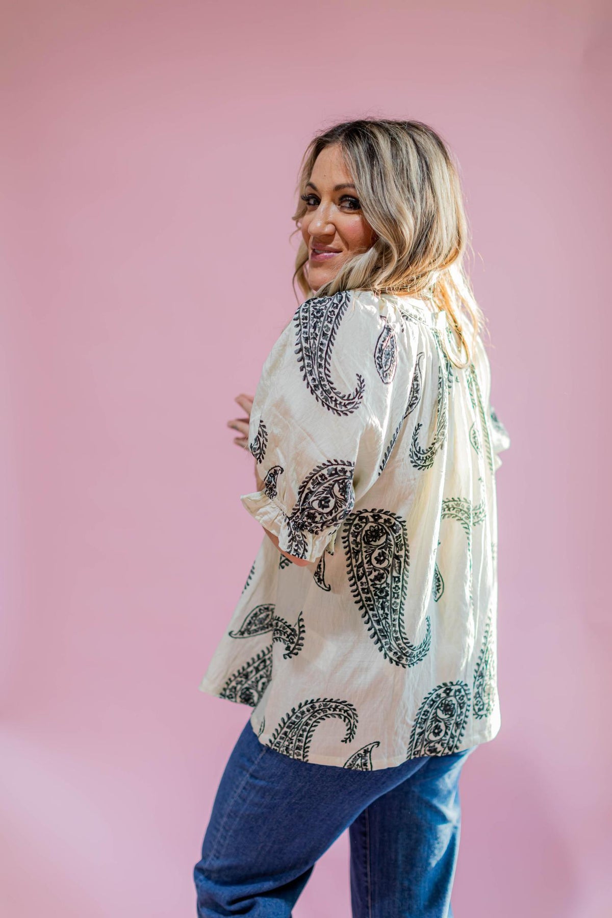 Black and Ivory Damask Printed Babydoll Top