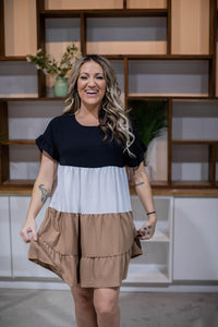 Mocha Black White Tiered Dress