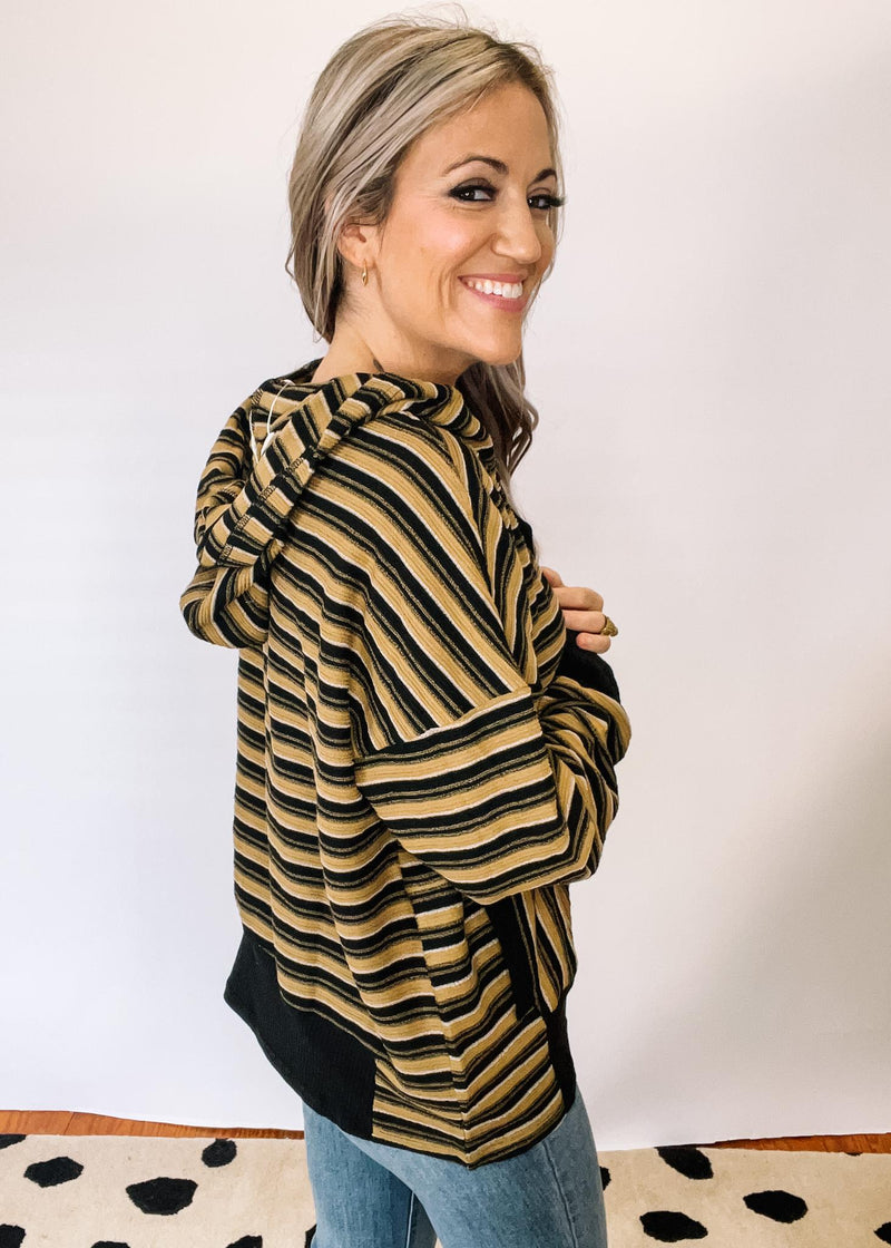 Black and Khaki Textured Stripe Hoodie