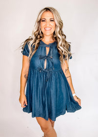 Dark Chambray Front Tie Mini Dress