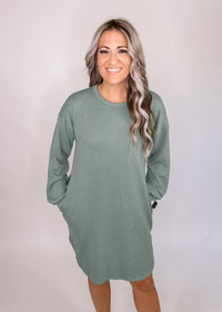 Olive Ribbed Mini Dress