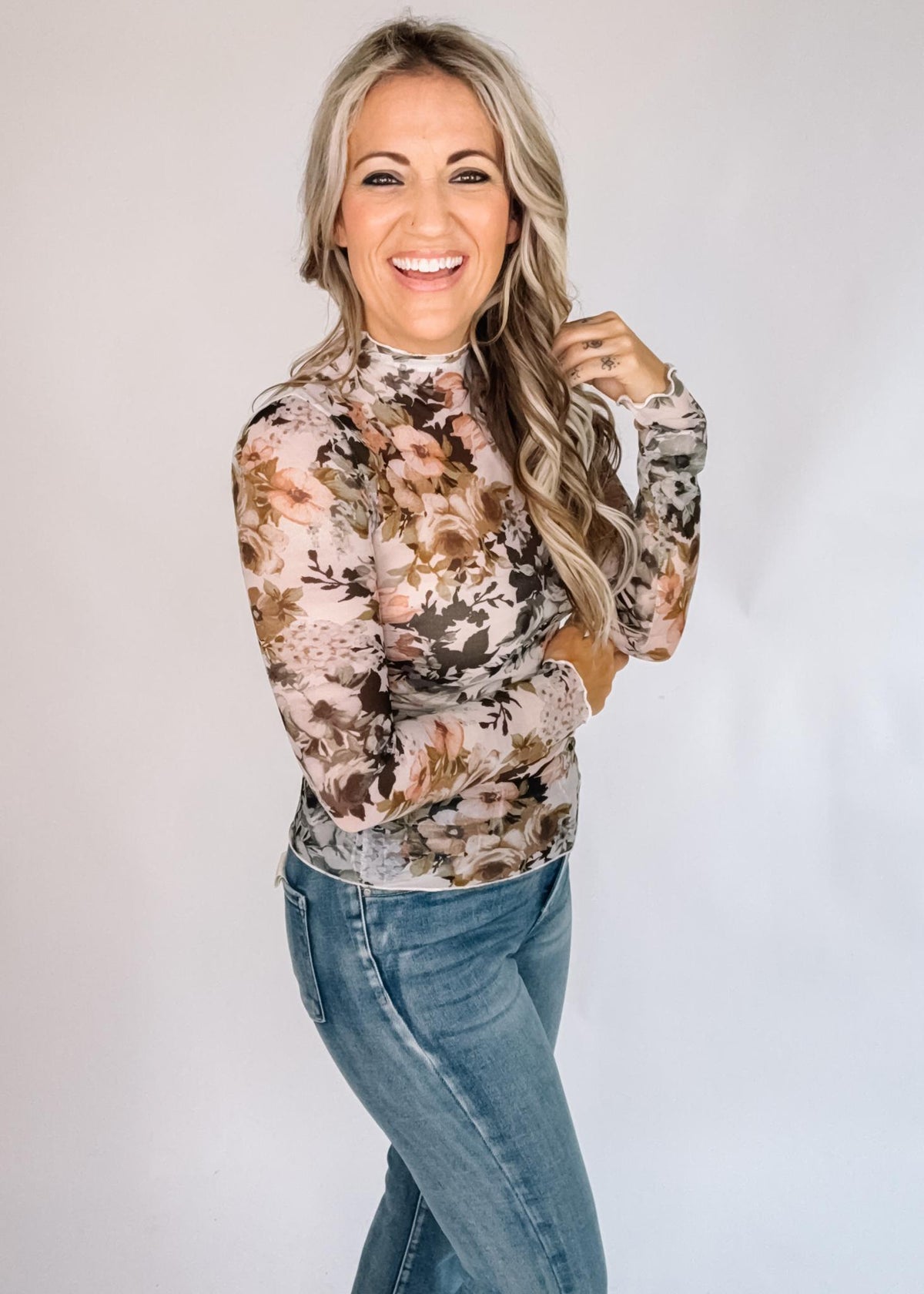 Stone Floral Mesh Top