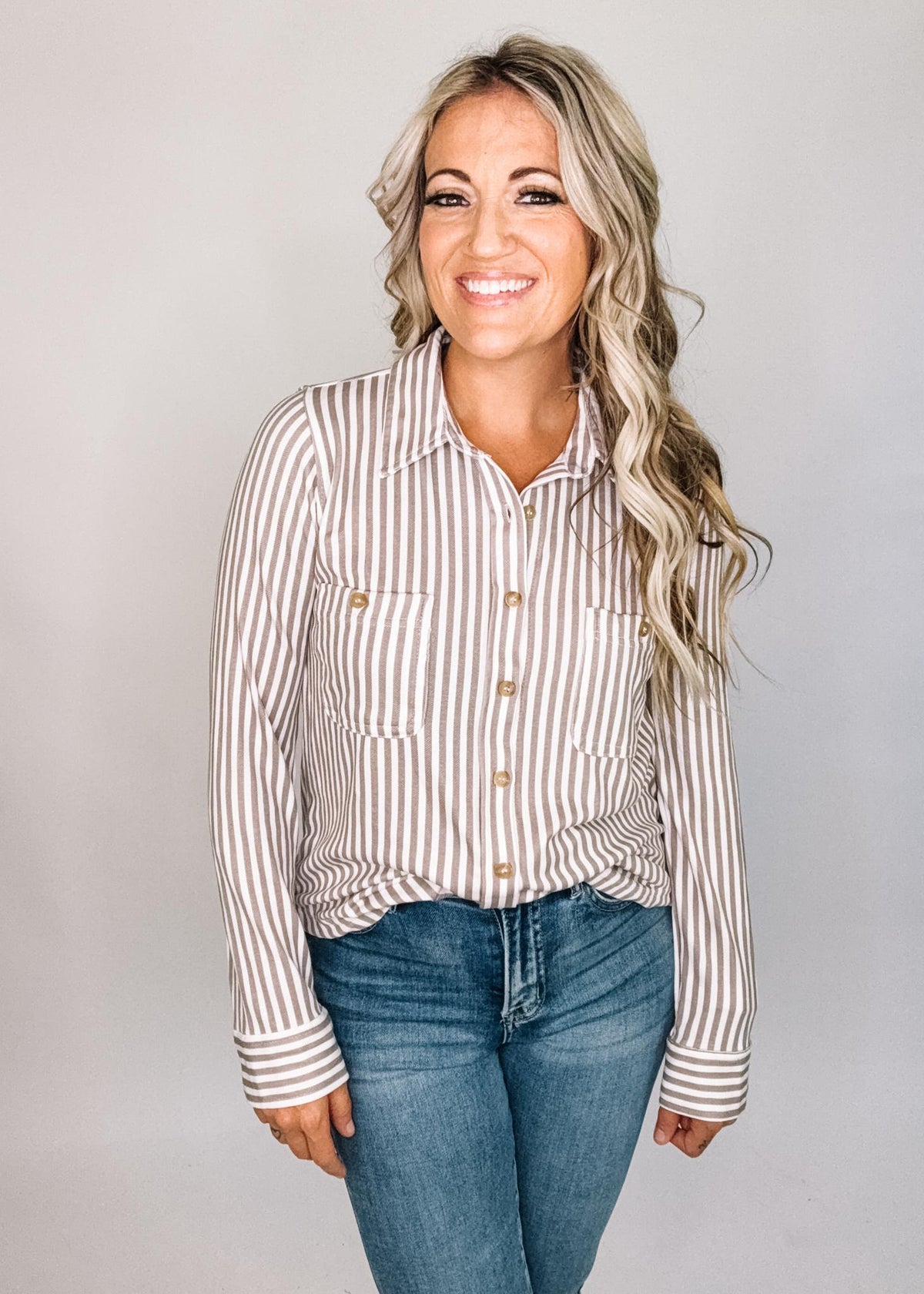 Stripe Collared Long Sleeve Button Down Shirt