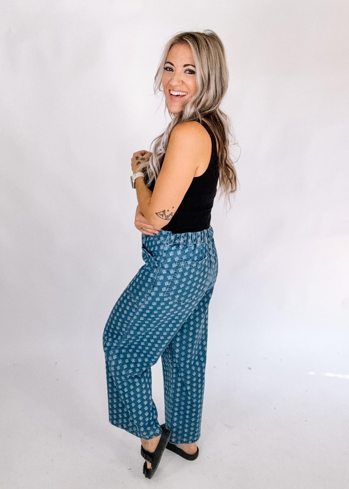 Floral Printed Denim Pants