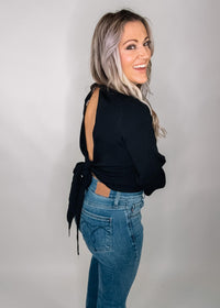 Black Open Back Bow Tie Top