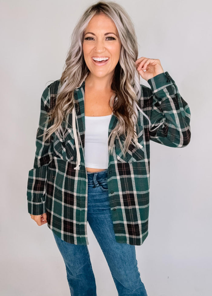 Plaid Shacket with Hoodie