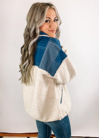 Denim and Ivory Sherpa Pullover