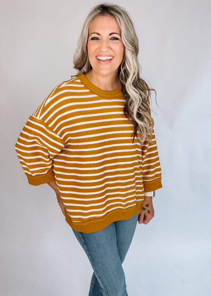 Mustard Stripe Round Neck Top
