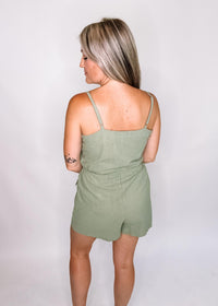 Sage Linen Romper with Rope Tie Waste