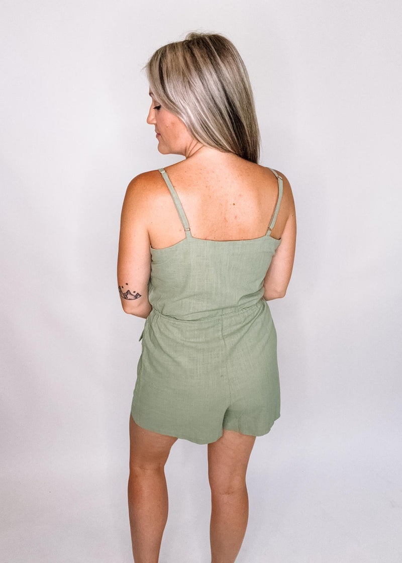 Sage Linen Romper with Rope Tie Waste