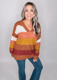 Brown Mix Stripe Knit Sweater