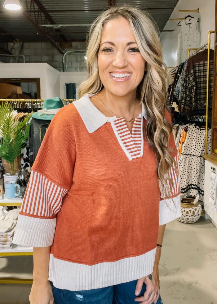 Rust Half Sleeve Sweater Top