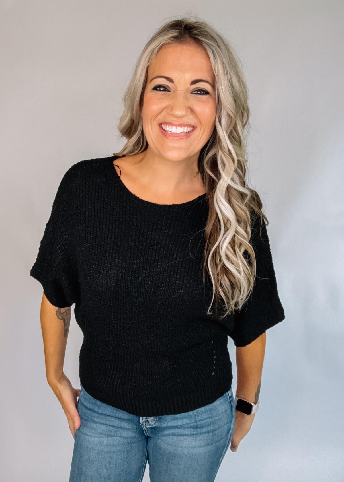 Textured Half Dolman Knit Top