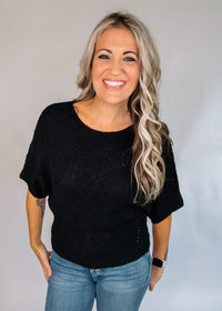 Textured Half Dolman Knit Top