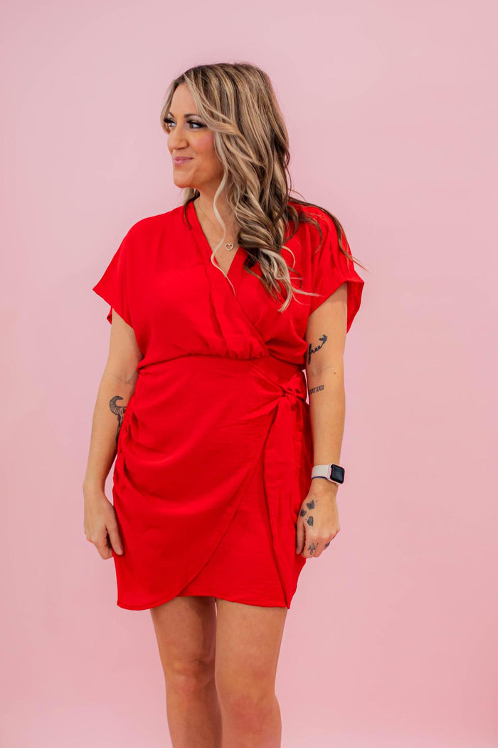 Crimson Red Surplice Mini Dress