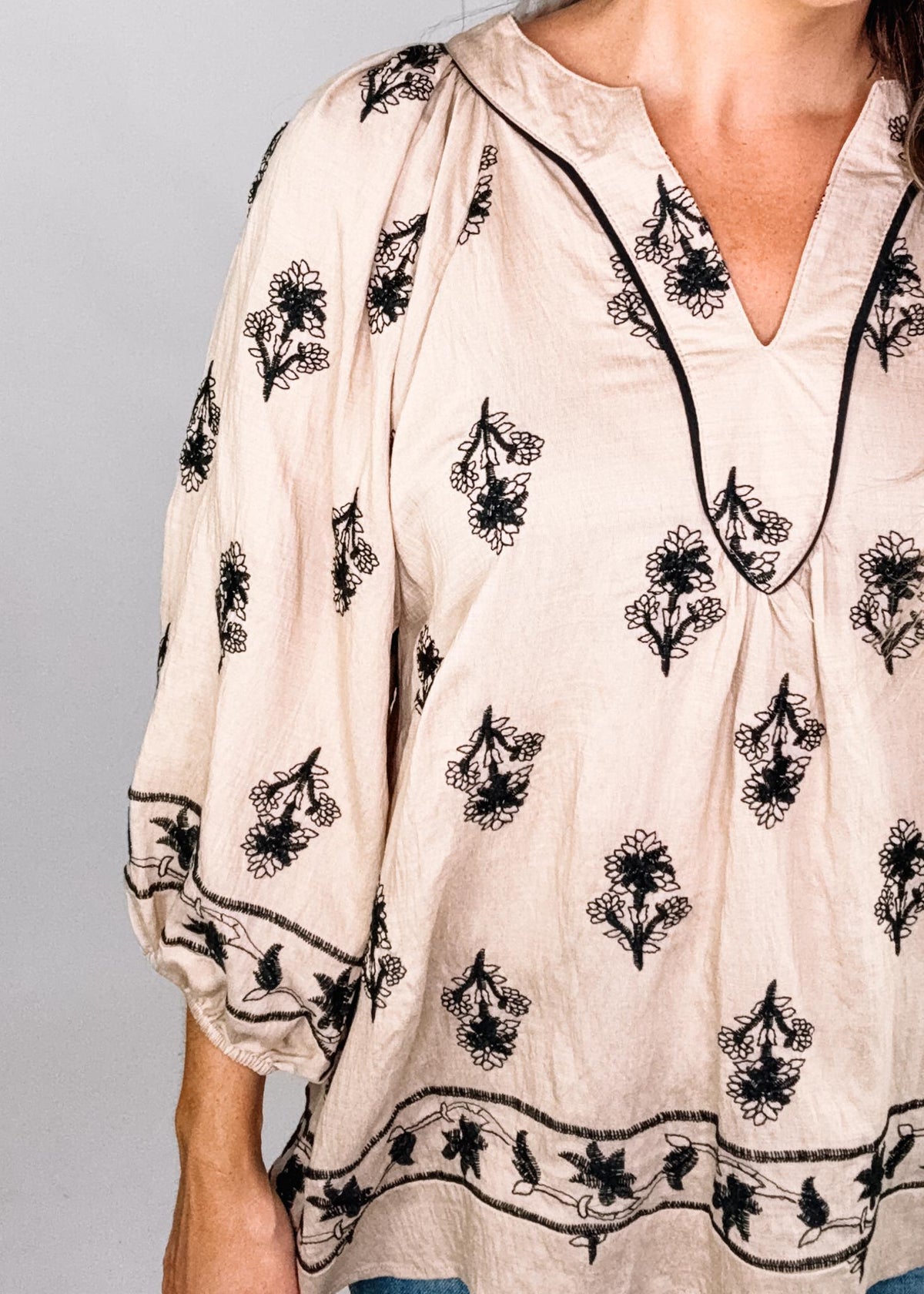 Latte and Black Printed Blouse