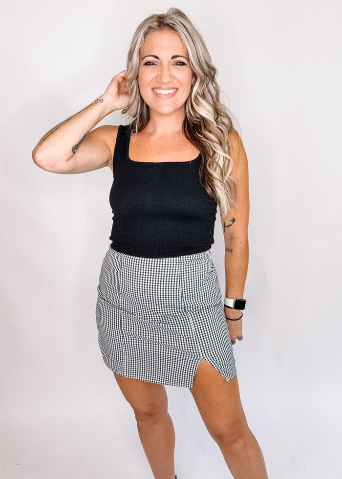 Gingham Side Slit Mini