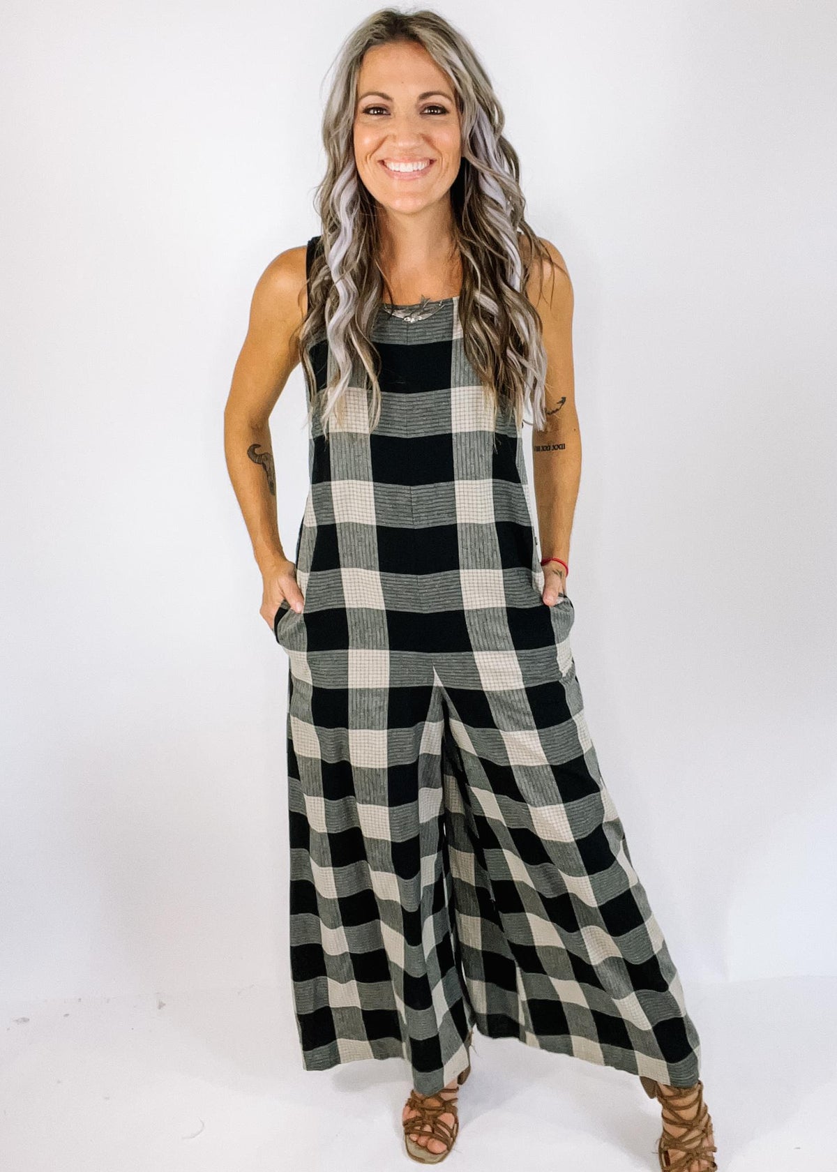 Black and White Flannel Overalls