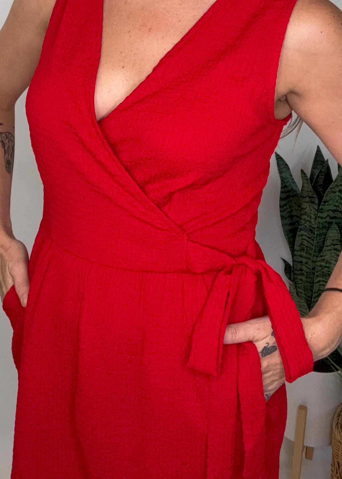 Red Faux Wrap Romper