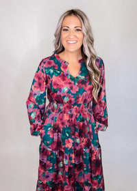 Hunter and Magenta Floral Midi Dress