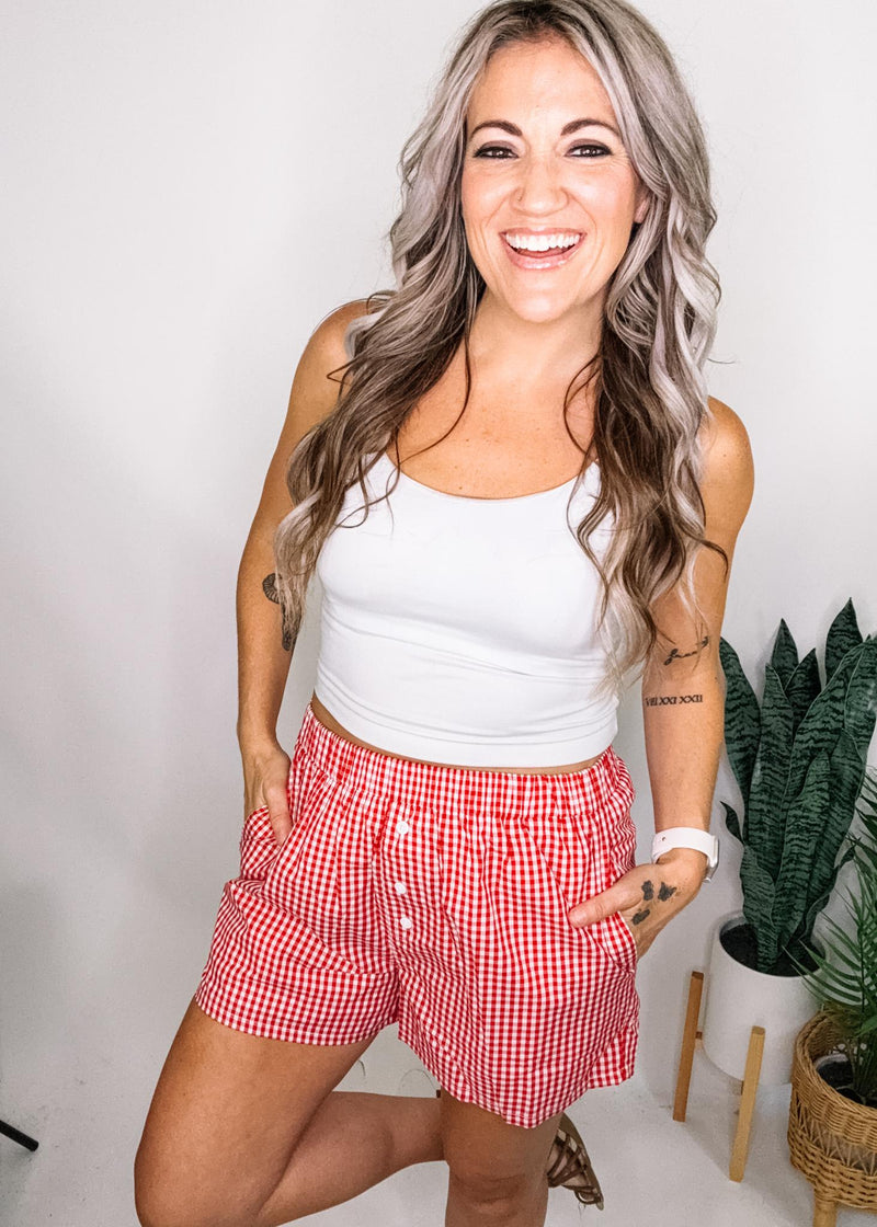 Red and White Gingham Boxer Shorts