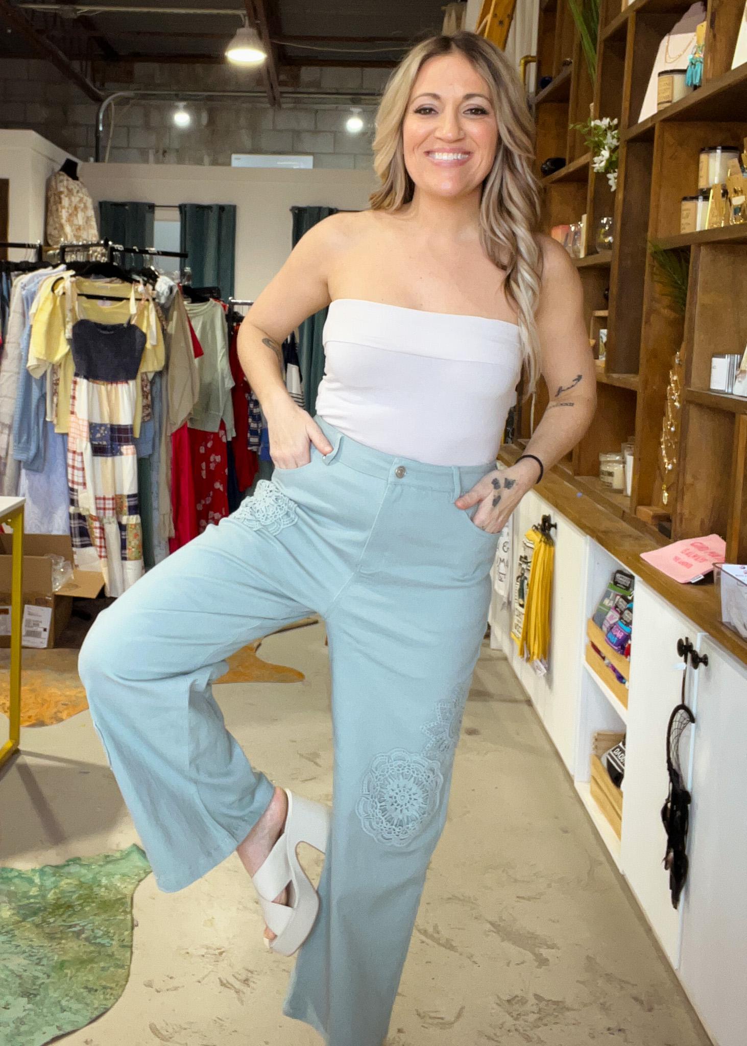 Seafoam Crochet Detail Pant – The Teal Eagle Boutique